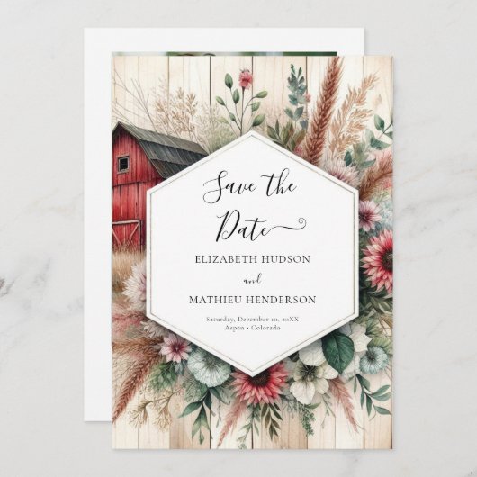 Moderne boerderij Barnyard bruiloft Save The Date (Voorkant / Achterkant)