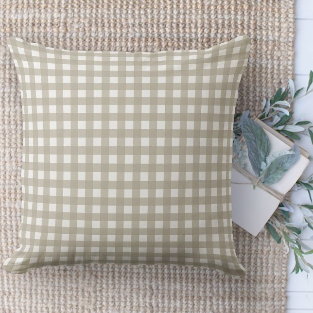 Moderne boerderij beige en witte gingham plaid kussen (throw pillow farmhouse pillows country beige and white plaid throw pillow )