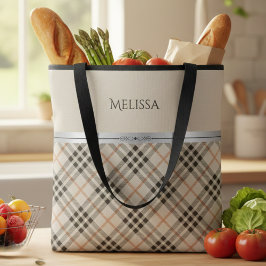 Moderne Boerderij Beige Schotlandse Ruit Patroon Tote Bag