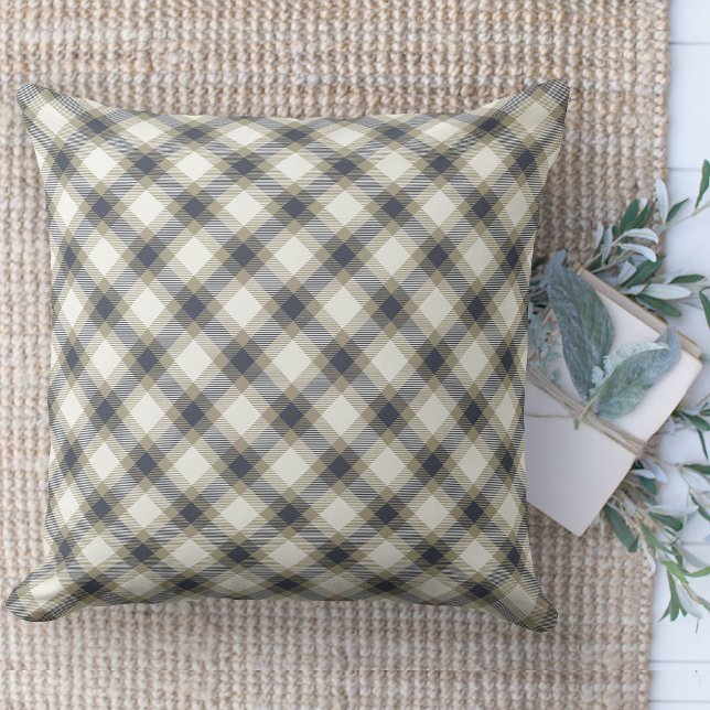 Moderne boerderij blauw & beige bank kussen (throw pillow farmhouse pillows country blue, tan and cream plaid throw pillow )