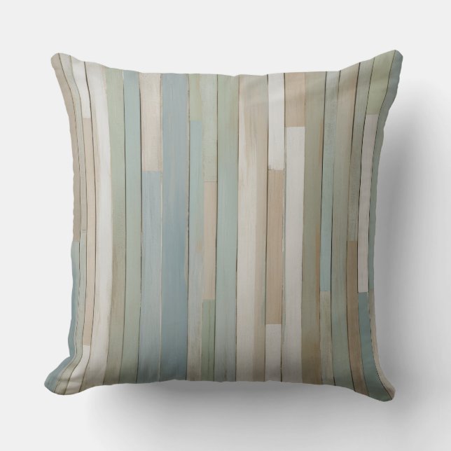 Moderne boerderij blauw groen beige streep kussen (Voorkant)