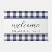 Moderne boerderij blauwe Buffalo geruite welkom Deurmat (Voorkant)