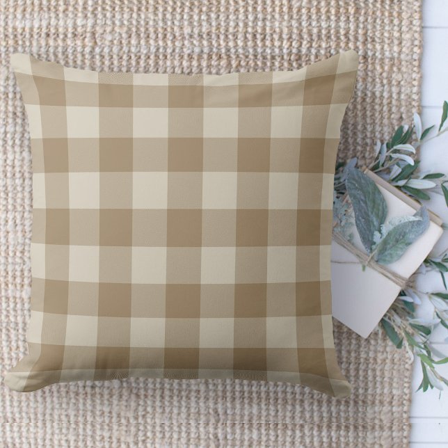 Moderne Boerderij Bruin & Beige Buffel Plaid Kussen (Modern farmhouse throw pillow tan and beige buffalo plaid couch pillow )