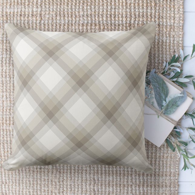 Moderne Boerderij Bruin Buffelbank Plaid Kussen (Modern farmhouse throw pillow tan and beige buffalo plaid couch pillow )