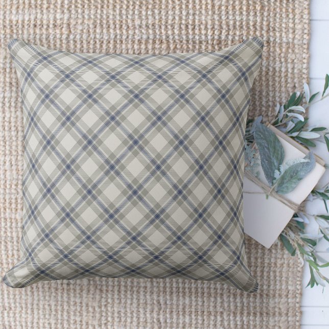 Moderne boerderij bruin en blauwe bank kussen (throw pillow farmhouse pillows country blue, beige and gray plaid throw pillow )