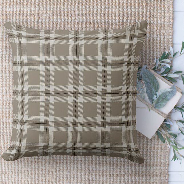 Moderne boerderij bruin en wit geruite bank kussen (throw pillow farmhouse pillows country plaid throw pillow brown and beige)
