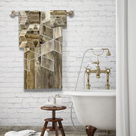 Moderne boerderij bruin hout geometrisch patroon bad handdoek