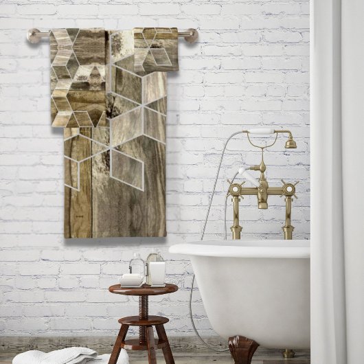 Moderne boerderij bruin hout geometrisch patroon bad handdoek