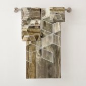Moderne boerderij bruin hout geometrisch patroon bad handdoek (Insitu)