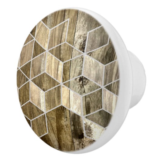 Moderne boerderij bruin hout geometrisch patroon keramische knop (Rechts)