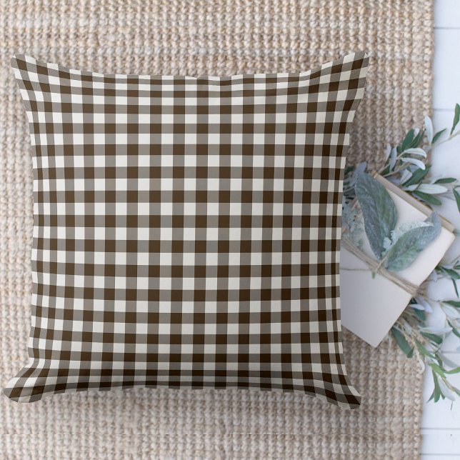 Moderne boerderij bruin & wit gingham bank kussen (throw pillow farmhouse pillows country brown and white gingham plaid throw pillow )