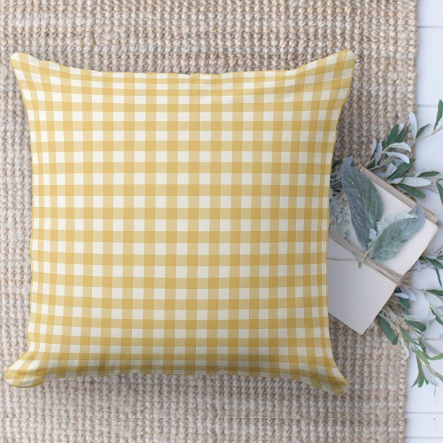 Moderne Boerderij Geel & Wit Gingham kwekerij Kussen (throw pillow farmhouse pillows country yellow and white gingham plaid throw pillow )