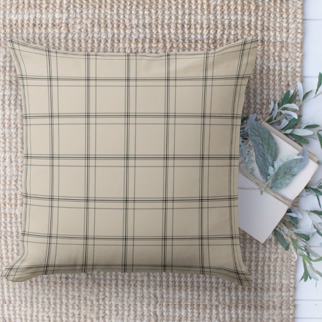 Moderne boerderij grijs & crème bank kussen (throw pillow farmhouse pillows country plaid throw pillow beige and black)