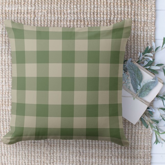 Moderne Boerderij Groen & Beige Buffel Plaid Kussen (Modern farmhouse throw pillow green and beige buffalo plaid couch pillow )