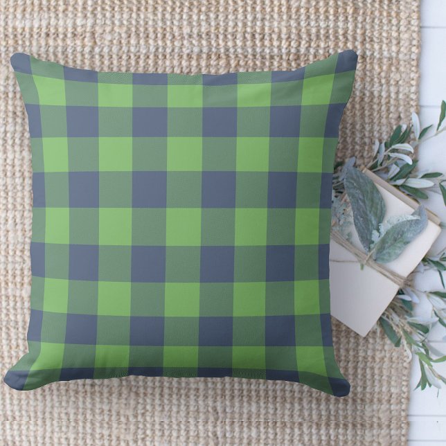 Moderne Boerderij Groen & Blauw Buffelbank Kussen (Modern farmhouse throw pillow green and blue buffalo plaid couch pillow )