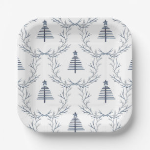 Moderne Boerderij Marine Blauw Patroon Kerstmis Papieren Bordje