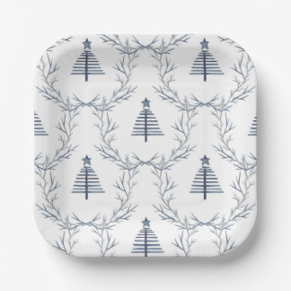 Moderne Boerderij Marine Blauw Patroon Kerstmis Papieren Bordje