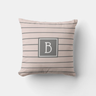 Moderne boerderij monogram roze & grijs gestreept kussen