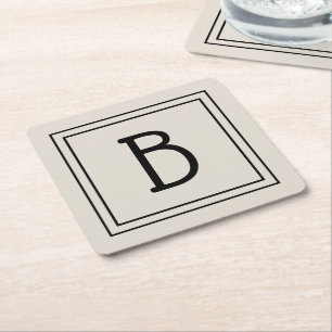Moderne boerderij monogram tan & zwart initiaal kartonnen onderzetters