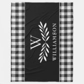 Moderne Boerderij Monogram Zwart Wit Plaid Fleece Deken (Voorkant)