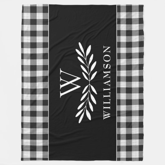 Moderne Boerderij Monogram Zwart Wit Plaid Fleece Deken (Voorkant)