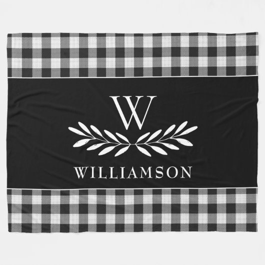 Moderne Boerderij Monogram Zwart Wit Plaid Fleece Deken (Voorkant (Horizontaal))