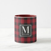 Moderne boerderij rode Buffalo geruite monogram Mok (Midden)