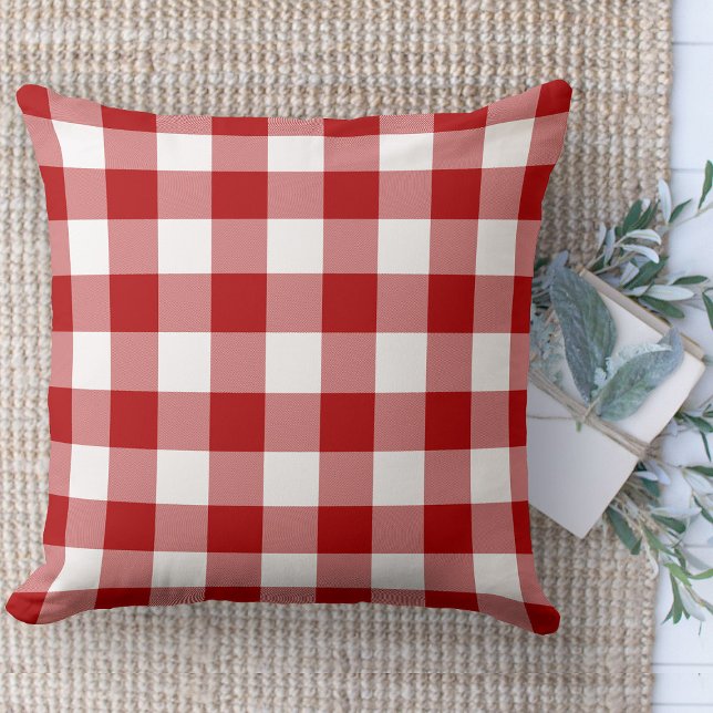 Moderne Boerderij Rood & Wit Buffelbank Plaid Kussen (Modern farmhouse throw pillow red and white buffalo plaid couch pillow )