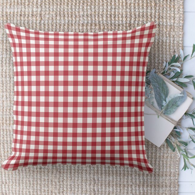 Moderne boerderij rood & wit gingham bank kussen (throw pillow farmhouse pillows country red and white gingham plaid throw pillow )