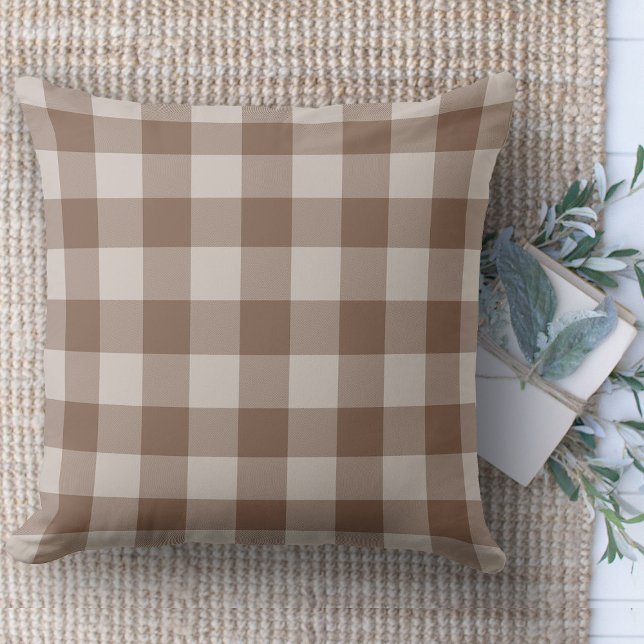 Moderne boerderij Tan & Beige Buffel Plaid Couch Kussen (throw pillow farmhouse pillows country plaid throw pillow brown and beige)