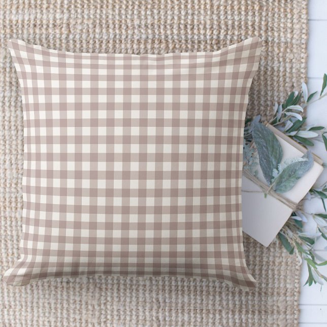 Moderne boerderij Tan & White Gingham bank Kussen (throw pillow farmhouse pillows country tan and white gingham plaid throw pillow )