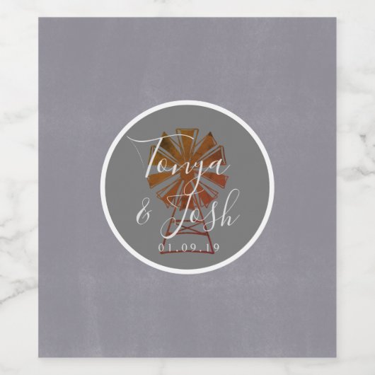 Moderne Boerderij Windmolen Schuur Bruiloft Suite Wijn Etiket (Enkel label)