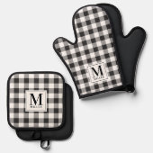 Moderne boerderij zwart Buffalo geruit monogram Ovenwant & Pannenlap Set (Voorkant / Achterkant)