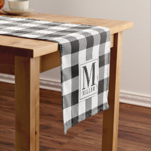 Moderne boerderij zwart Buffalo geruite monogram Korte Tafelloper