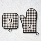 Moderne boerderij zwart buffel check monogram ovenwant & pannenlap set