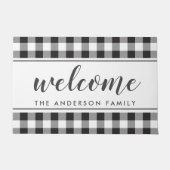 Moderne boerderij zwart buffelruit patroon welkom deurmat (Voorkant)