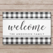 Moderne boerderij zwart buffelruit patroon welkom deurmat