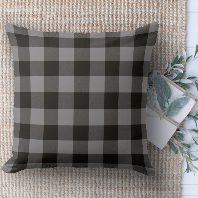 Moderne Boerderij Zwart & Grijs Buffelbank Kussen (throw pillow farmhouse pillows country plaid throw pillow black and gray)