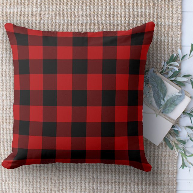 Moderne Boerderij Zwart & Rood Buffelbank Kussen (throw pillow farmhouse pillows country plaid throw pillow red and black)