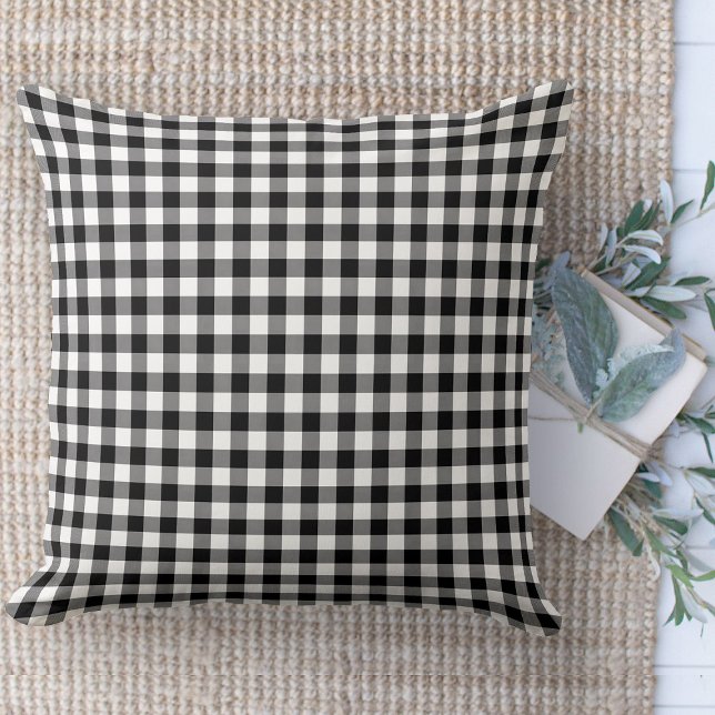 Moderne boerderij zwart & wit Gingham bank Kussen (throw pillow farmhouse pillows country black and white gingham plaid throw pillow )