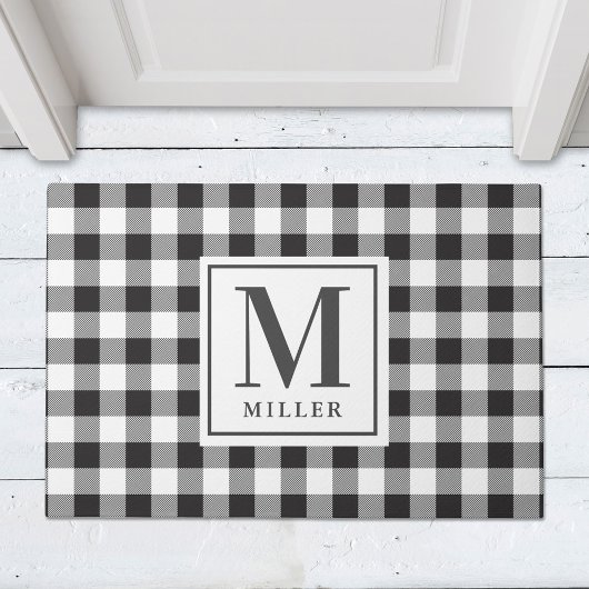 Moderne boerderij zwarte Buffalo geruite monogram Deurmat