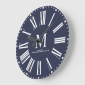 Moderne boerderijblauwe familie naam grote klok (Hoek)
