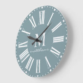 Moderne boerderijblauwe familie naam grote klok  (Hoek)