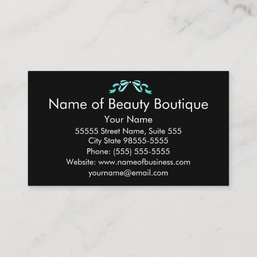 Moderne boetiek Aqua en zwart Girly Ribbon Visitekaartje (Achterkant)