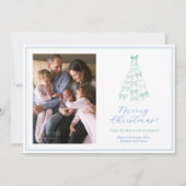 Moderne Bogen Blauw Groen Vrolijk Kerstfoto Feestdagenkaart (Voorkant)