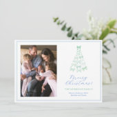 Moderne Bogen Blauw Groen Vrolijk Kerstfoto Feestdagenkaart (Staand voorkant)