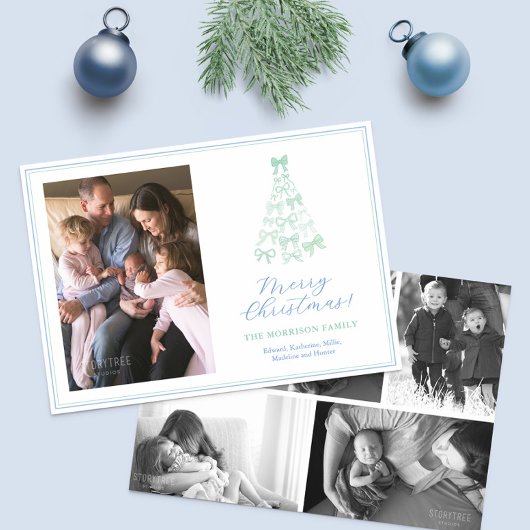 Moderne Bogen Blauw Groen Vrolijk Kerstfoto Feestdagenkaart