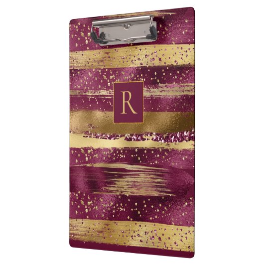 Moderne bogundy, gouden borstelstrokken en monogra klembord (Links)