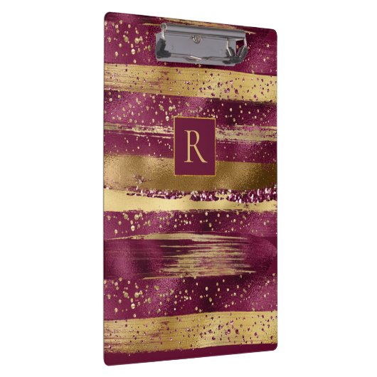 Moderne bogundy, gouden borstelstrokken en monogra klembord (Rechts)