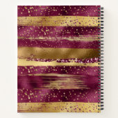 Moderne bogundy, gouden borstelstrokken en monogra notitieboek (Achterkant)